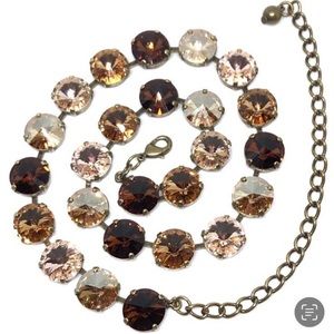 Swarovski crystal necklace brown mix set in antique gold 12mm sized crystal gems